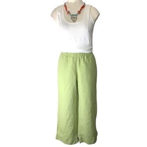 J Jill Light Green 100% linen Wide Crop Pants Side Pocket Size S petite